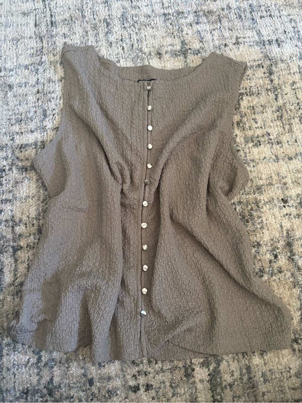 Sleeveless Textured Button-Front Top